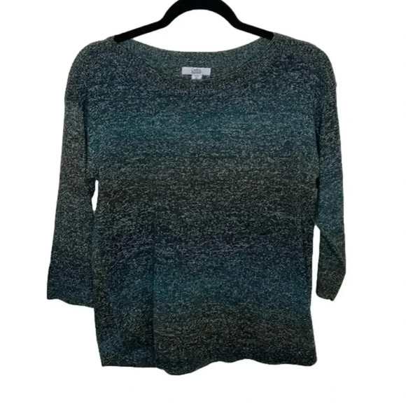 Croft & Barrow Ombré Green 3/4 Crewneck Knit Light Sweater Petite Small - Picture 2 of 5